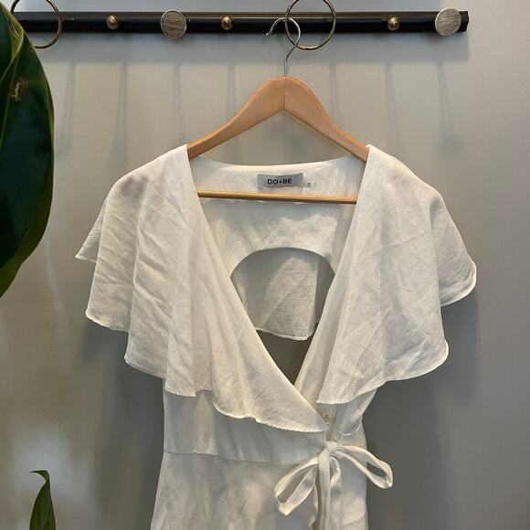 Do + Be White Ruffle Romper | Open Back, Tie Waist, Bridal Shower Outfit NWOT, L - Picture 6 of 8